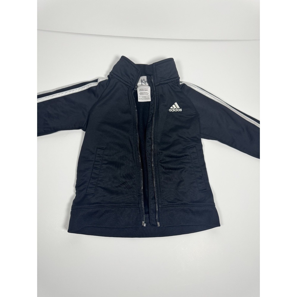 Adidas Track Jacket Boys‎ 4T Black Full Zip 3 Stripe Mock Neck Raglan Sleeve